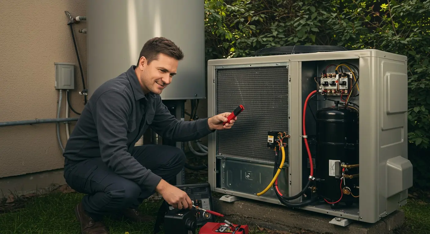 technician working on outdoor HVAC unit.